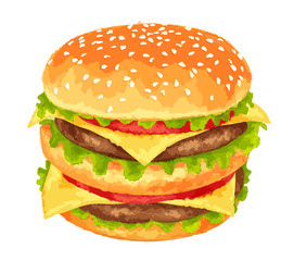 Big burger on white background