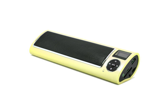 Mini wireless bluetooth speaker for computer notebook and smart phone isolated on white background.