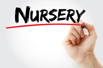 Hand writing Nursery with marker, concept background
