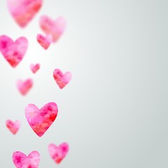 blurred background with hearts and ribbon