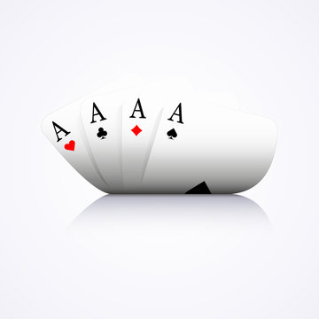 Four aces combination, poker, casino, curved, isolated on white background