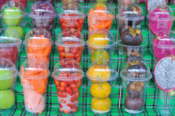 Thailand fresh fruits prepare for Frozen Drink in market