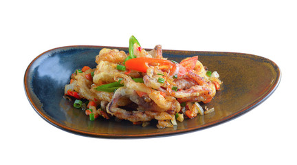 Fried squid with chilli thai food on white background