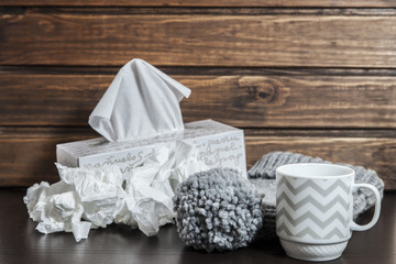wool cup, tissues and cup