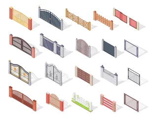 Fotobehang Set of Gates and Fences In Isometric Projection © robu_s