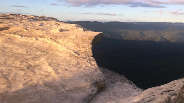 Timelapse People hikes on Lincoln Rock Lookout with the sun rise over the Grose Valley that located within the Blue Mountains New South Wales Australia