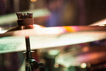 Colorful Cymbal with Drums Under Stagelights