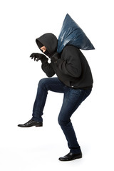Burglar steals with blue bag