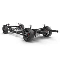 Render of car chassis without engine isolated on white. 3D illustration