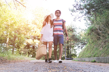 Loving couple having fun travelling europe.
