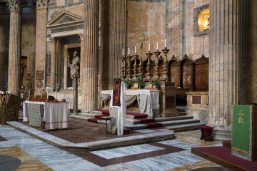 The interior of the Pantheon in Rome, the altar