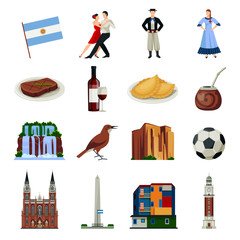 Argentina Symbols Flat Icons Collection 
