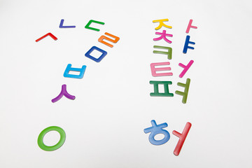 colorful korean alphabet letters which are put as question and exclamation mark on white backgrounds