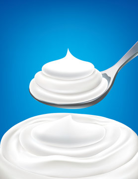 White Milk Yogurt Cream On Spoon