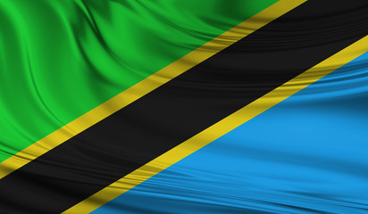 National waving flag of Tanzania on a silk drape