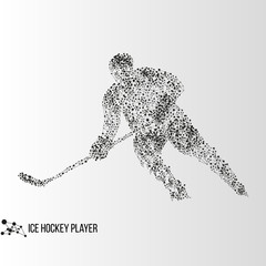 Abstract geometric molecule polygonal ice hockey player silhouette isolated on gradient background