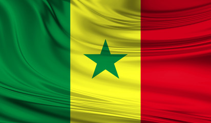 National waving flag of Senegal on a silk drape