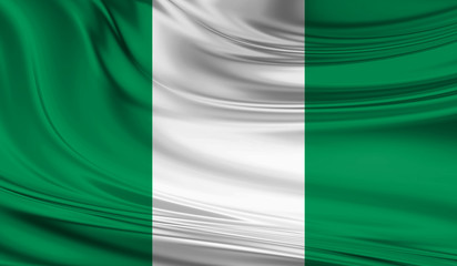 National waving flag of Nigeria on a silk drape