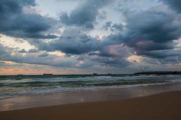 ship floating on the sunset background