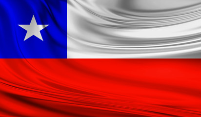 National waving flag of Chile on a silk drape