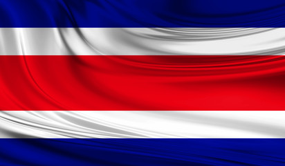 National waving flag of Costa Rica on a silk drape