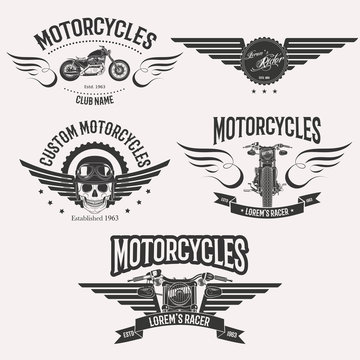 Vintage custom motorcycle racer stars logo set isolated on white background