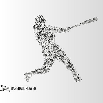 Abstract geometric molecule polygonal batter baseball player silhouette isolated on gradient background