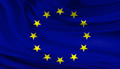 National waving flag of European Union on a silk drape