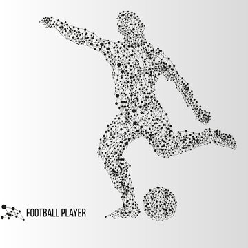 Abstract geometric molecule polygonal football soccer player silhouette isolated on gradient background