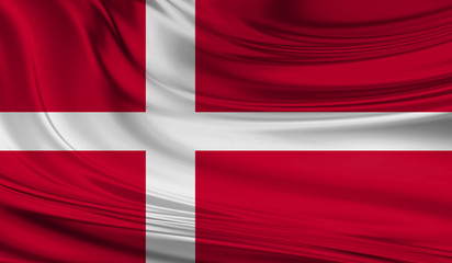 National waving flag of Denmark on a silk drape
