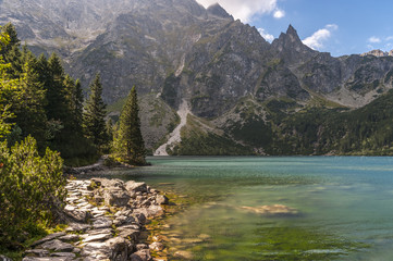 Mountain lake during strong winds. Morskie Oko. Tatry