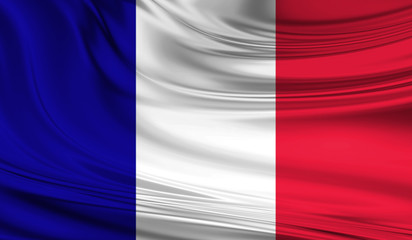 National waving flag of France on a silk drape