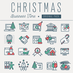 Modern excellent happy christmas business time. Thin line new year holiday concept. Decoration winter new year tree elements. Celebration vector winter objects and beauty xmas event.