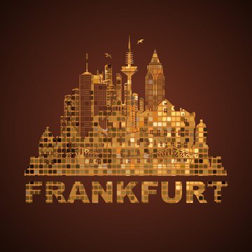 Frankfurt Deutschland City Silhouette Glamour Gold Kacheln Mosaik Tourismus abends edel chick gold