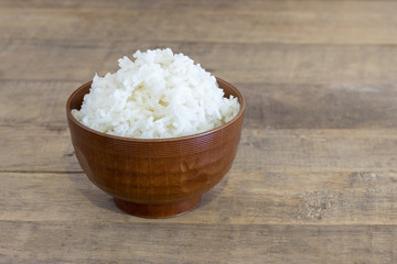 Jasmine rice in wooden bowl