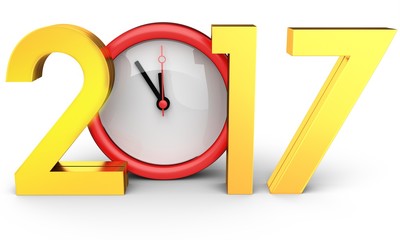 happy new year 2017 text with clock