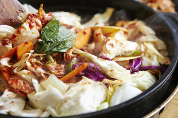 Dak galbi, Korean spicy grilled chicken with vegetable 