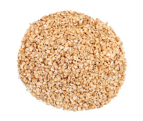 Pile of oat flakes premium quality isolated on white background. Close up, top view, high resolution product