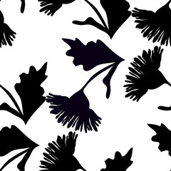 Abstract seamless texture with black flowers