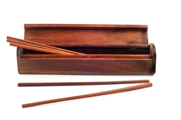 Boxes and chopsticks, wooden chopsticks on a white background.