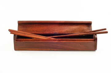 Boxes and chopsticks, wooden chopsticks on a white background.