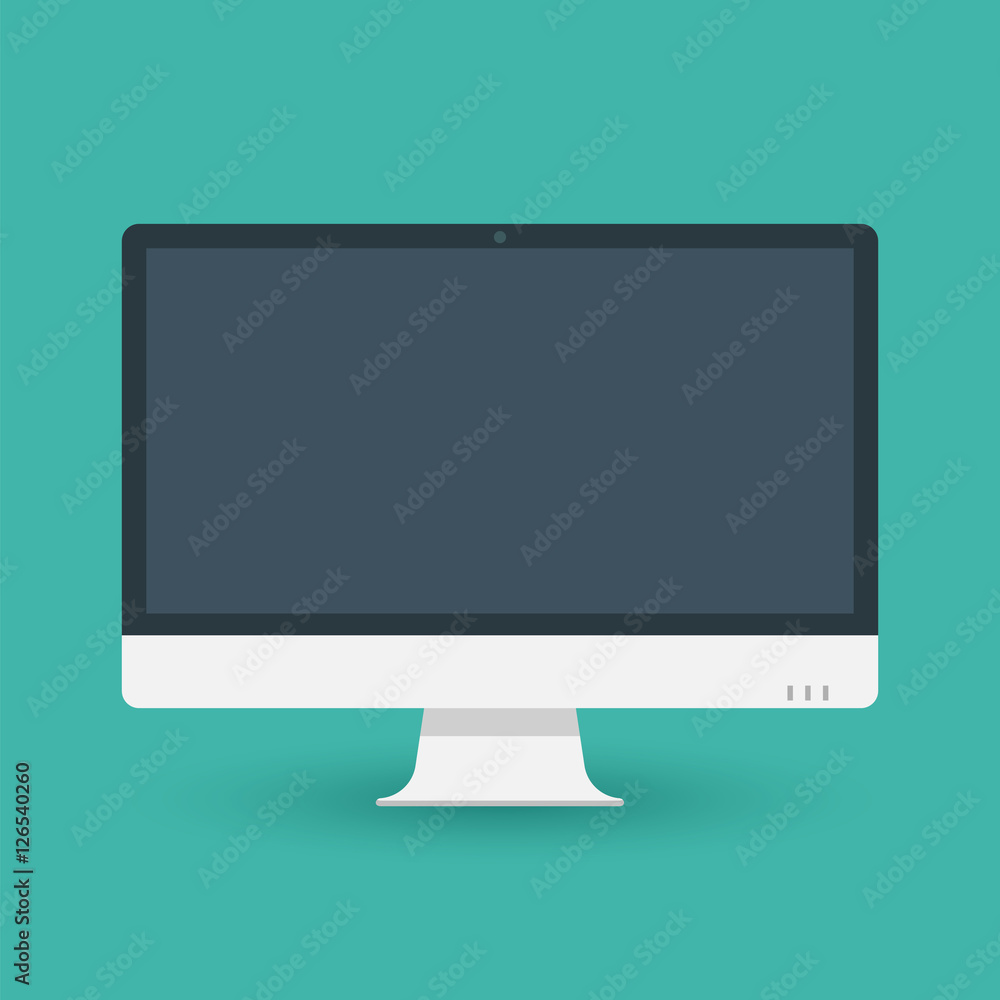 Fototapete Computer pc monitor web icon vector. Monitor icon in flat style on blue background. Vector isolated illustration.