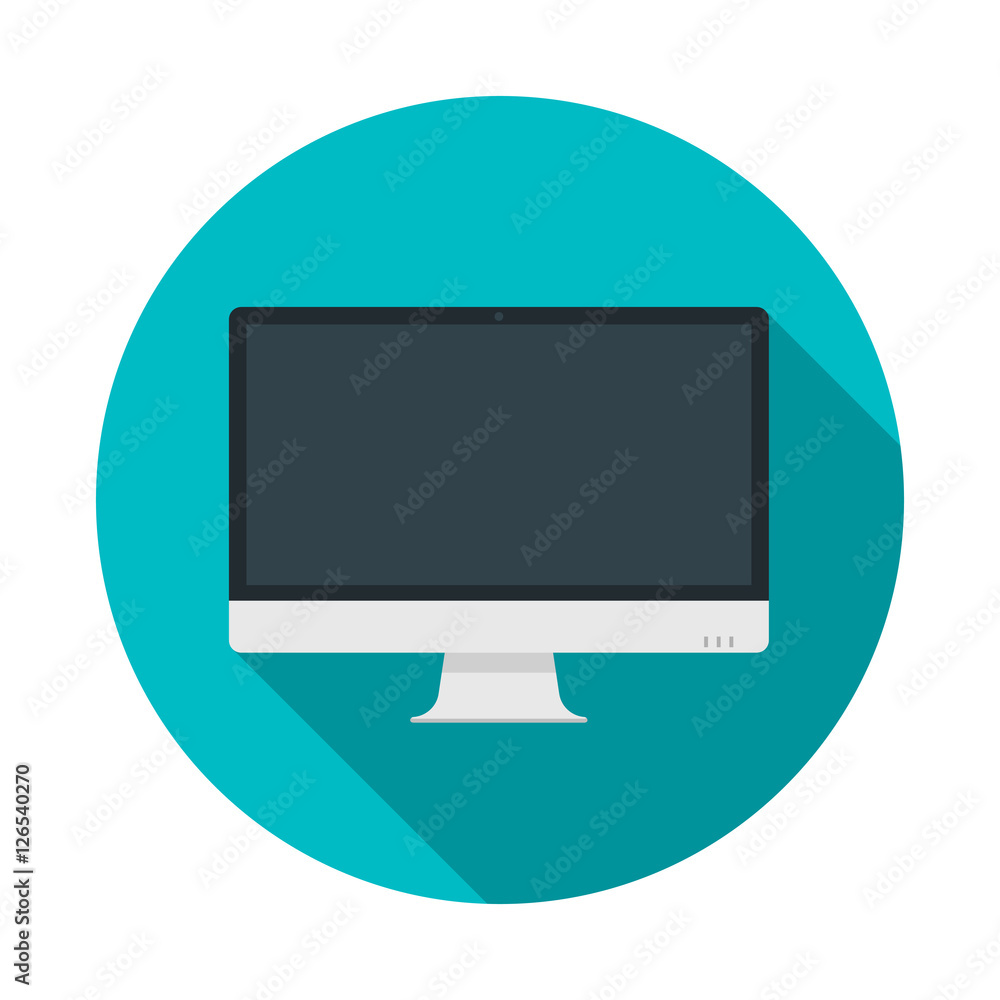 Aufkleber computer pc monitor web logo icon. round web button with monitor icon in flat style with shadow on a