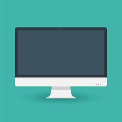 Computer pc monitor web icon vector. Monitor icon in flat style on blue background. Vector isolated illustration. - obrazy, fototapety, plakaty