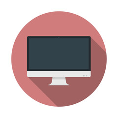 Computer pc monitor web logo icon. Round web button with monitor icon in flat style with shadow on a red background. Vector isolated illustration.