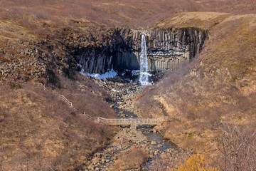 Svartifoss, the black waterfall with basalt columns. Skaftafell national park, South coast of Iceland