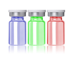 three colored little glass bottle