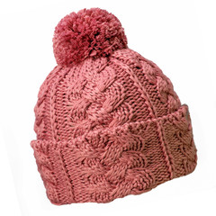 handmade red woolen hat isolated on white
