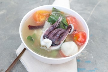 Spicy soup seafood in bowl is delicious.
