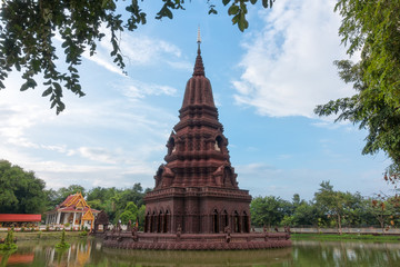 Pagoda middle water Huay Kaew temple Landmark pagoda in Lopburi,